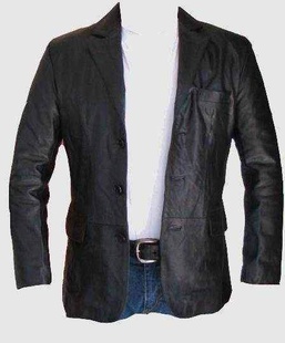 Blazer kožené sako pánské, černý kožený kabát