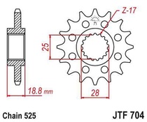 JT JTF704.17 Přední kolečko (pastorek), 17 zubů, 525 BMW F 650/700/800 GS pro BMW F 800 GS rok výroby 2010