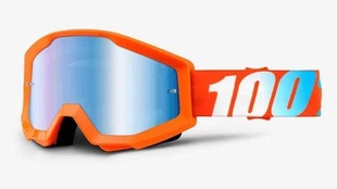MX brýle 100% Strata Orange oranžová, modré chrom plexi s čepy pro slídy
