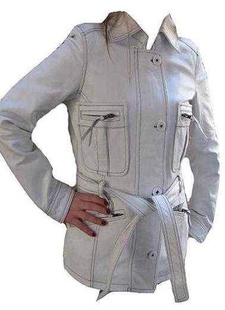 Vyprodáno - Stylové bílé kožené sako dámské, kožený kabát