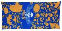 TWOEIGHTFIVE multifunkční šátek na krk Skull Machine, s lebkami modro-oranžový