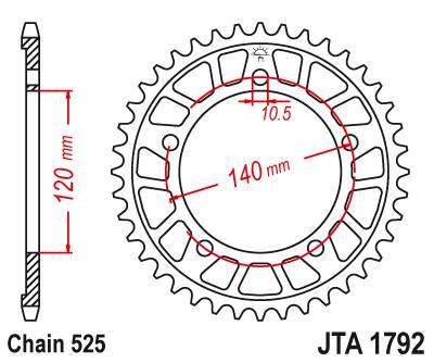 JT JTA1792.42 Zadní kolečko (rozeta), 42 zubů, 525