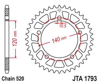 JT JTA1793.42 Zadní kolečko (rozeta), 42 zubů, 520