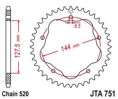 JT JTA751.38 Zadní kolečko (rozeta), 38 zubů, 520