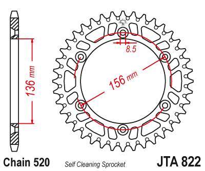 JT JTA822.44 Zadní kolečko (rozeta), 44 zubů, 520