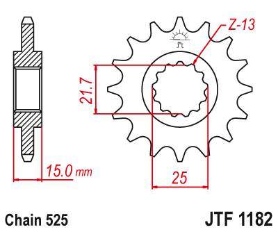 JT JTF1182.13 Přední kolečko (pastorek), 13 zubů, 525