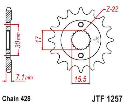 JT JTF1257.14 Přední kolečko (pastorek), 14 zubů, 428