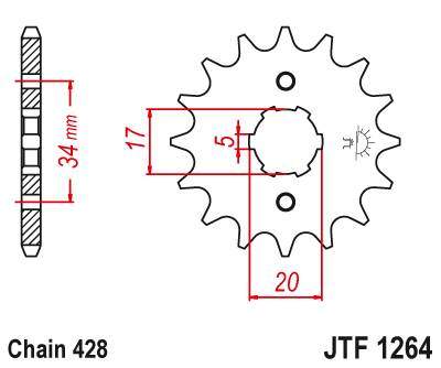 JT JTF1264.17 Přední kolečko (pastorek), 17 zubů, 428 HONDA XLR 125 CBR 125 (+2), CLR 125