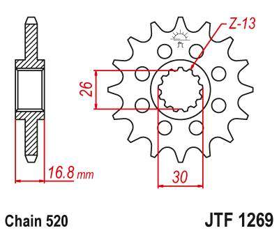 JT JTF1269.14 Přední kolečko (pastorek), 14 zubů, 520
