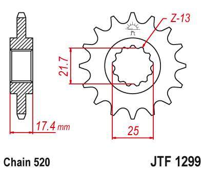 JT JTF1299.14 Přední kolečko (pastorek), 14 zubů, 520