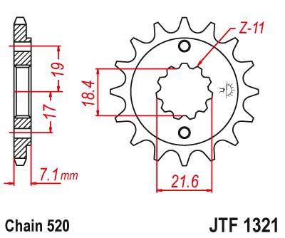 JT JTF1321.12 Přední kolečko (pastorek), 12 zubů, 520