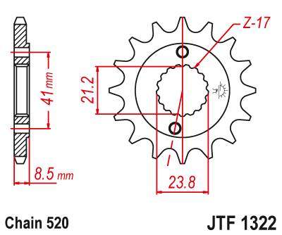 JT JTF1322.14 Přední kolečko (pastorek), 14 zubů, 520 HONDA XR 400 96-05, TRX 400