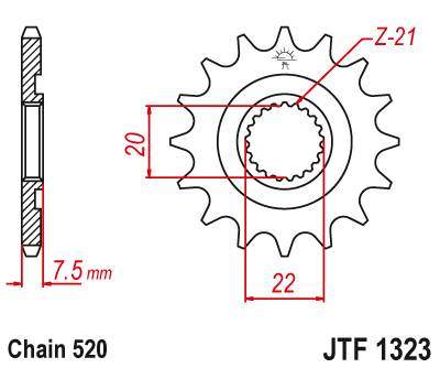 JT JTF1323.14SC Přední kolečko (pastorek), 14 zubů, 520