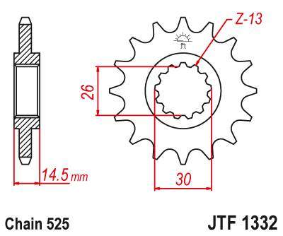 JT JTF1332.16 Přední kolečko (pastorek), 16 zubů, 525