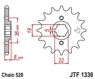 JT JTF1336.12 Přední kolečko (pastorek), 12 zubů, 520