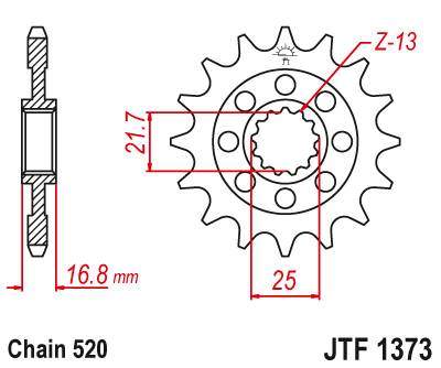 JT JTF1373.17 Přední kolečko (pastorek), 17 zubů, 520 HONDA NC 750X/S/DCT 14-15, INTEGRA 750 DCT 14-15