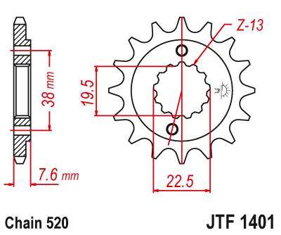 JT JTF1401.15 Přední kolečko (pastorek), 15 zubů, 520