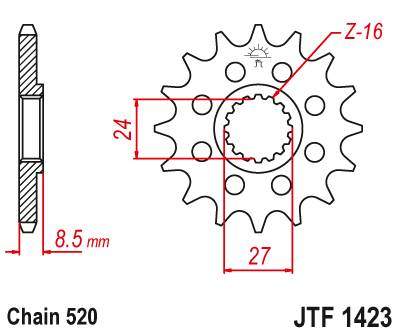 JT JTF1423.15 Přední kolečko (pastorek), 15 zubů, 520