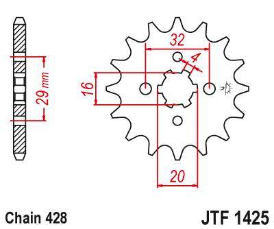 JT JTF1425.15 Přední kolečko (pastorek), 15 zubů, 428 SUZUKI GSXR 125 17-18, RG 80 86-87, GSX 125S 17-18