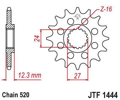 JT JTF1444.15 Přední kolečko (pastorek), 15 zubů, 520