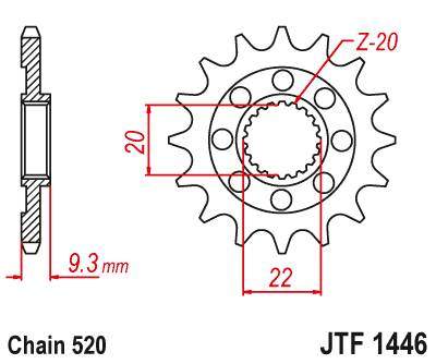 JT JTF1446.13 Přední kolečko (pastorek), 13 zubů, 520