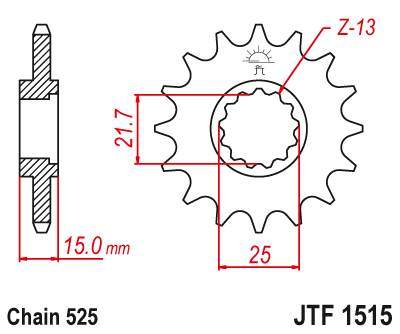 JT JTF1515.14 Přední kolečko (pastorek), 14 zubů, 525 KAWASAKI ZX6R 95-97