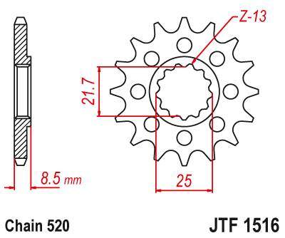 JT JTF1516.14 Přední kolečko (pastorek), 14 zubů, 520
