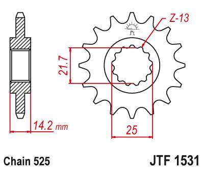 JT JTF1531.15 Přední kolečko (pastorek), 15 zubů, 525