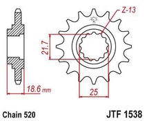JT JTF1538.15RB Přední kolečko (pastorek), 15 zubů, 520 pro KAWASAKI ZX-7 750 R NINJA (ZX 750 P) rok výroby 1996