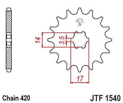 JT JTF1540.14 Přední kolečko (pastorek), 14 zubů, 420