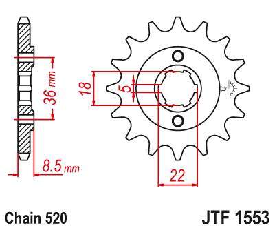 JT JTF1553.14 Přední kolečko (pastorek), 14 zubů, 520