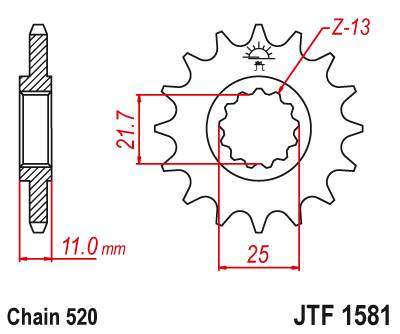 JT JTF1581.13 Přední kolečko (pastorek), 13 zubů, 520