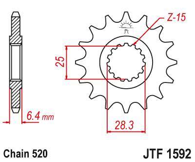 JT JTF1592.16 Přední kolečko (pastorek), 16 zubů, 520