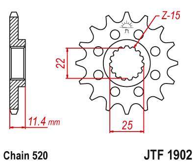 JT JTF1902.12 Přední kolečko (pastorek), 12 zubů, 520