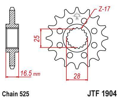JT JTF1904.15 Přední kolečko (pastorek), 15 zubů, 525