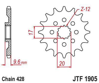 JT JTF1905.14 Přední kolečko (pastorek), 14 zubů, 428 KTM SX 85 18-19, HUSQVARNA TC 85 18-19 (+1)