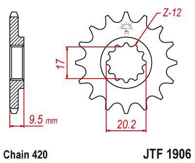 JT JTF1906.12 Přední kolečko (pastorek), 12 zubů, 420 KTM SX 65 98-15