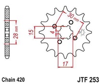JT JTF253.13 Přední kolečko (pastorek), 13 zubů, 420 HONDA MTX/MBX/XR 80