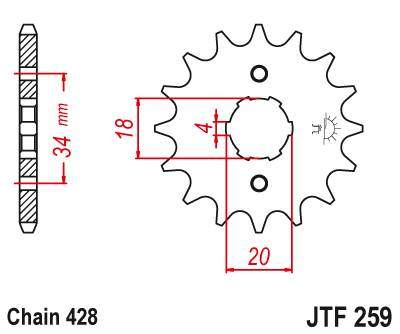 JT JTF259.14 Přední kolečko (pastorek), 14 zubů, 428 HONDA XL125S, DAELIM 125