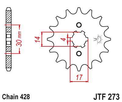 JT JTF273.13 Přední kolečko (pastorek), 13 zubů, 428 KAWASAKI KLX 125 10-14