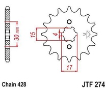 JT JTF274.14 Přední kolečko (pastorek), 14 zubů, 428 HONDA MTX 80R 87-92