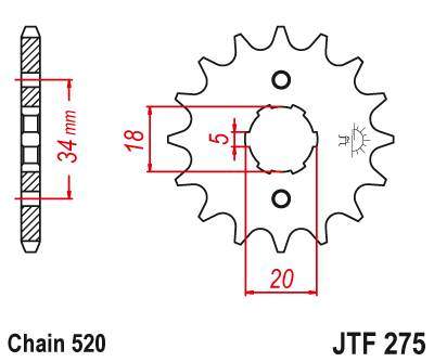 JT JTF275.15 Přední kolečko (pastorek), 15 zubů, 520