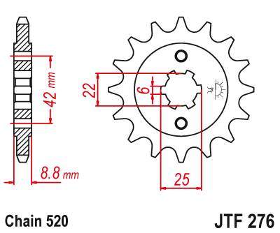 JT JTF276.15 Přední kolečko (pastorek), 15 zubů, 520