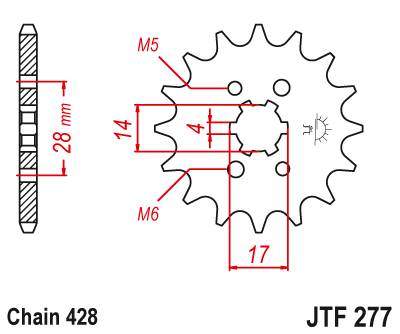 JT JTF277.14 Přední kolečko (pastorek), 14 zubů, 428