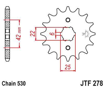 JT JTF278.14 Přední kolečko (pastorek), 14 zubů, 530