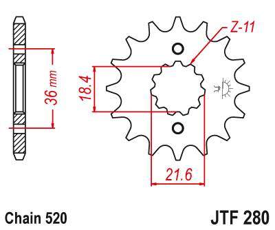 JT JTF280.13 Přední kolečko (pastorek), 13 zubů, 520