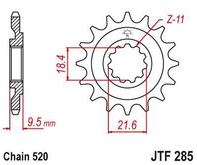 JT JTF285.14 Přední kolečko (pastorek), 14 zubů, 520