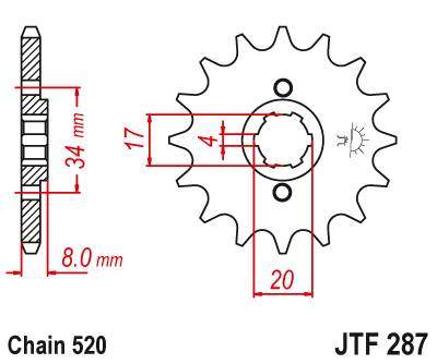JT JTF287.14 Přední kolečko (pastorek), 14 zubů, 520