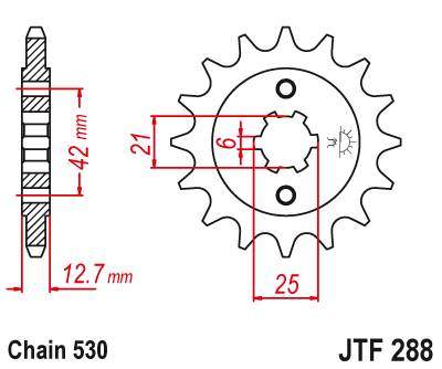 JT JTF288.15 Přední kolečko (pastorek), 15 zubů, 530