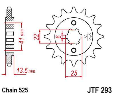 JT JTF293.14 Přední kolečko (pastorek), 14 zubů, 525